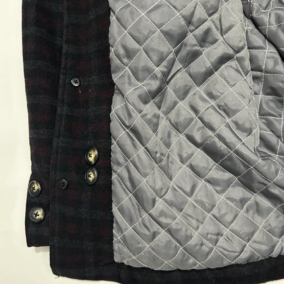 Utex Wool Blend Shirt Jacket Mens XL Burgundy Gray Plaid Quilted Lining Shacket - Picture 13 of 16